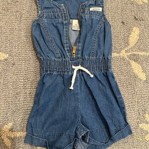 Calvin Klein Infant Denim Romper Drawstring Waist 12 Months NWOT
